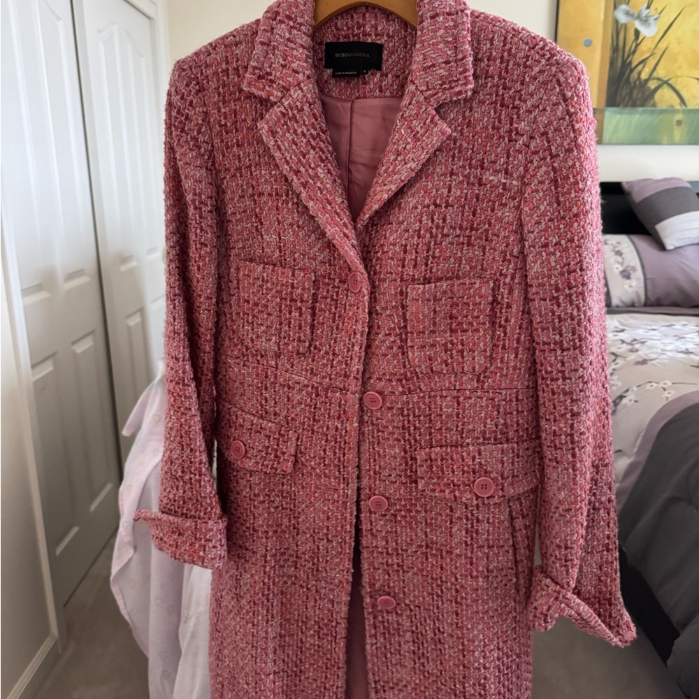 Pink Tweed Blazer Coat